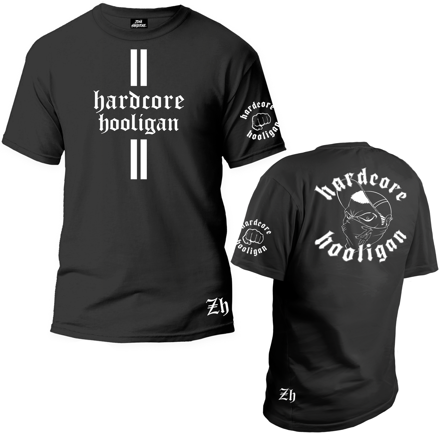 Mockup camiseta Hardcore hooligan negra diseño blanco - Zona Hardcore