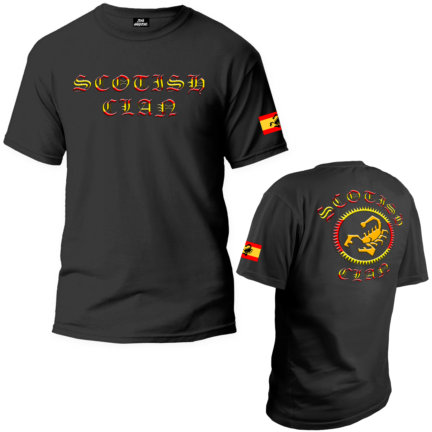 Mockup Camiseta scotish clan negra diseño españa - Zona Hardcore